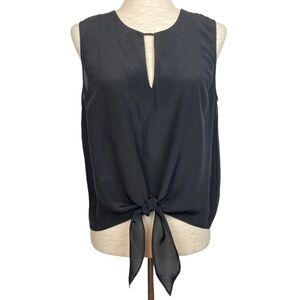 LAVENDER BROWN Silk Tie Waist Sleeveless Top in Black